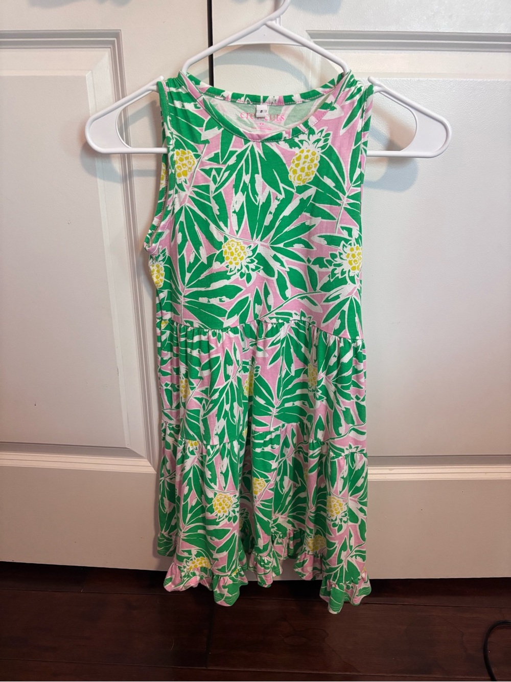 Crewcuts Pink Dress with Green Leaf & Yellow Pineapple Print